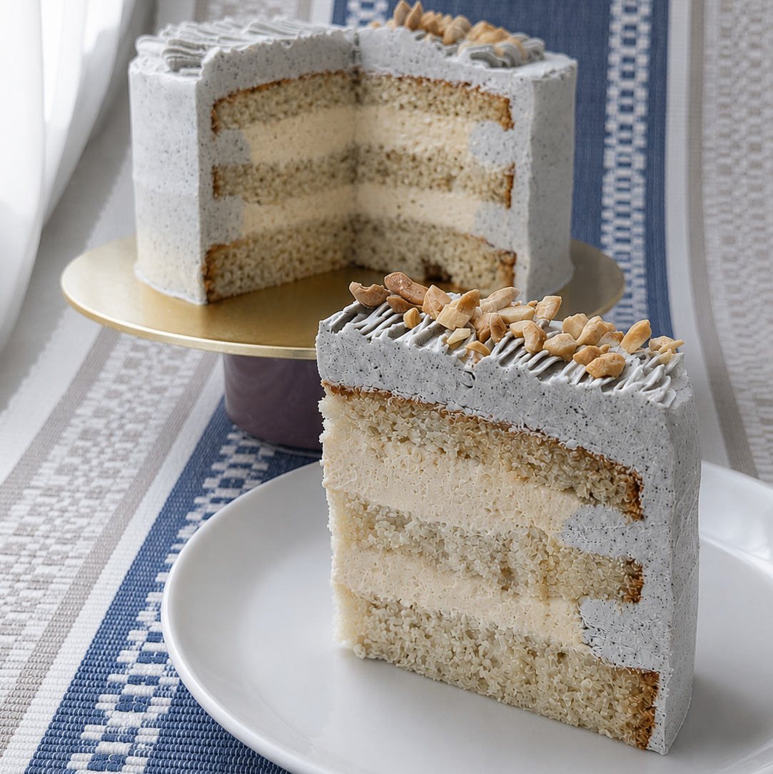 Premium Japanese Sesame & Peanut Vanilla Cake